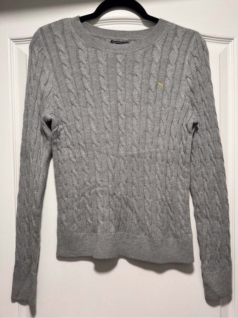Abercrombie & Fitch Gray Cable-Knit Sweater Gold Moose Logo M